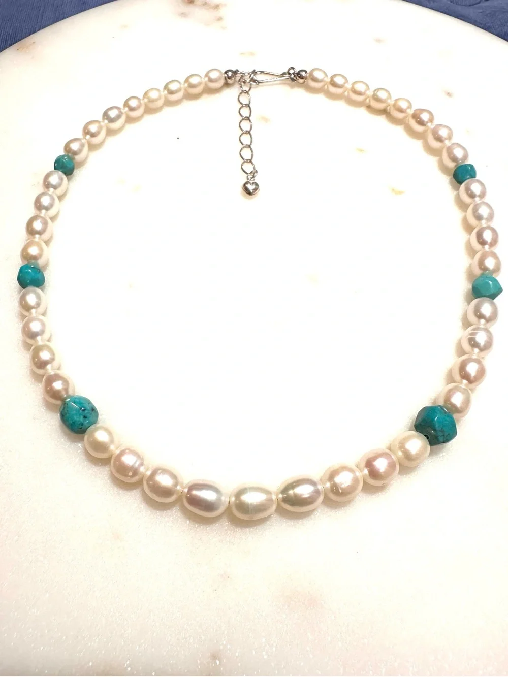 Jay King Off White Baroque Freshwater Pearl with Turquoise Beads Sterling Silver